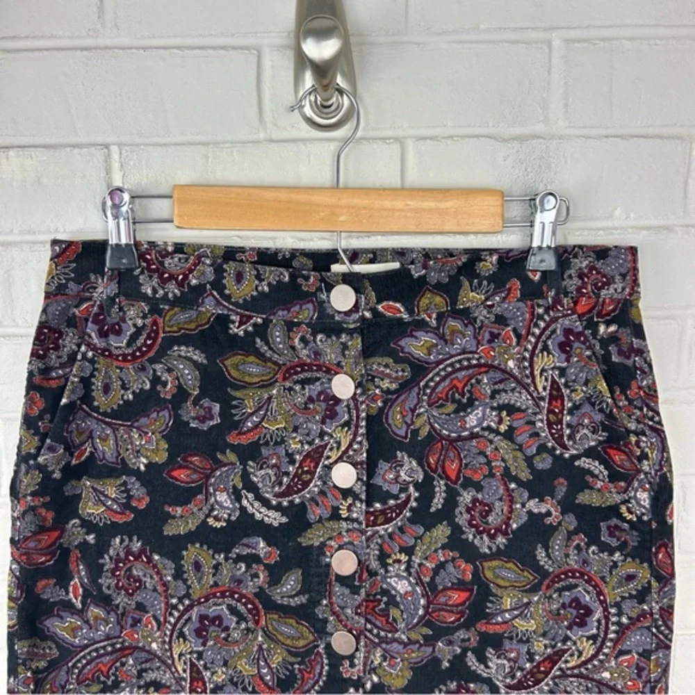 LOFT Paisley Floral Corduroy Button Front Skirt Size 6